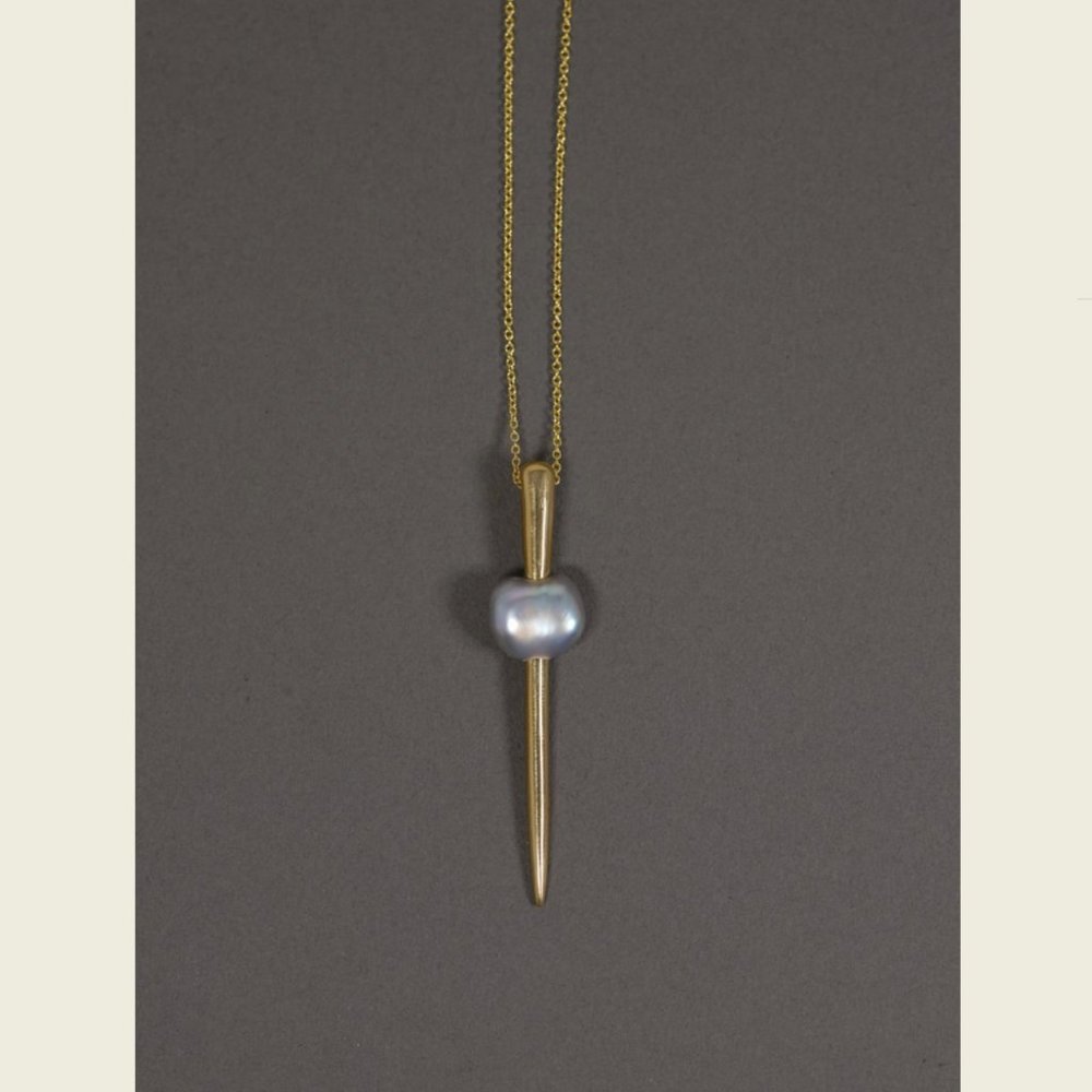 Brass Pearl Dagger Necklace - by Morgan Reed - Picture 3 of 3